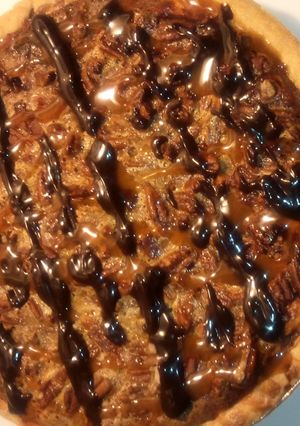 A picture of Turtle Cheesecake Pie.