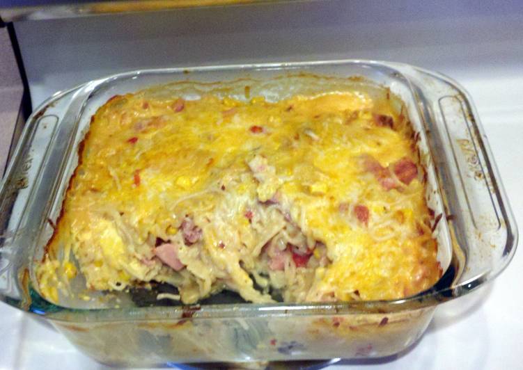 Homemade Ham and noodle bake