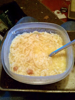 A picture of chicken noodle rice.