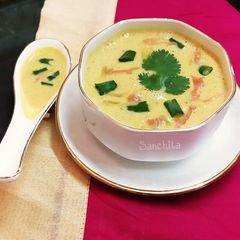 A picture of Creamy Pumpkin and Chive soup.