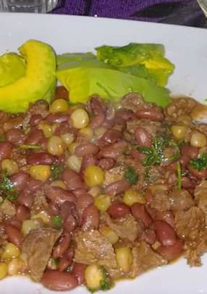 A picture of Githeri mixed beef.