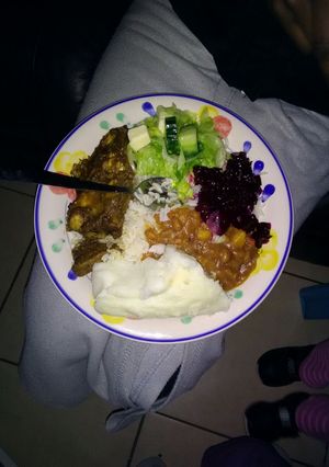 A picture of Soft Pap,rice,salads and t-bone.