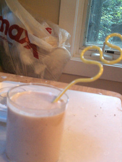 A picture of peanut butter banana smoothie.