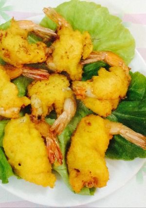 Hình của món Tôm bạc rán bột xù ướt.