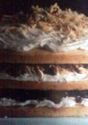 A picture of Toasted coconut cake w/ walnuts & cranberries.