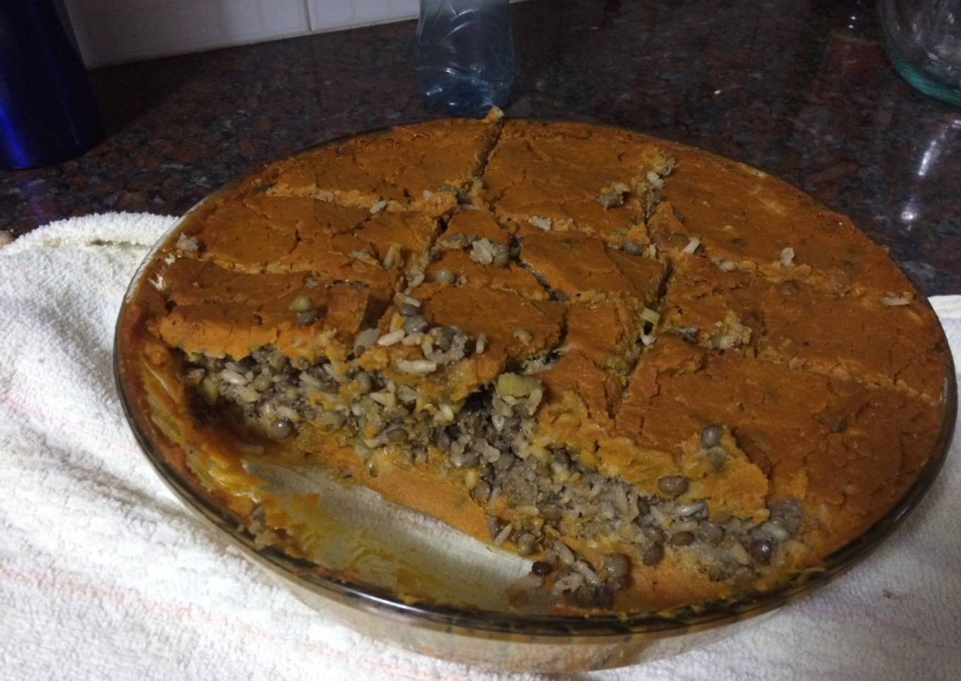 Pastel de zapallo y lentejas