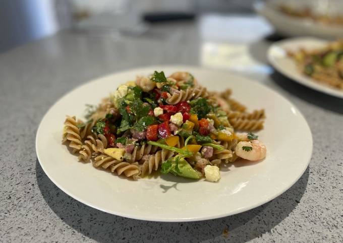 Prawn and bacon pasta salad