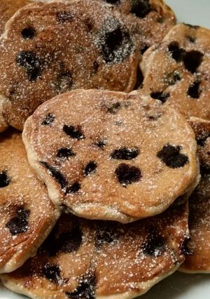 A picture of Vickys Secret Ingredient Chocolate Chip Pancakes, GF DF EF SF NF.