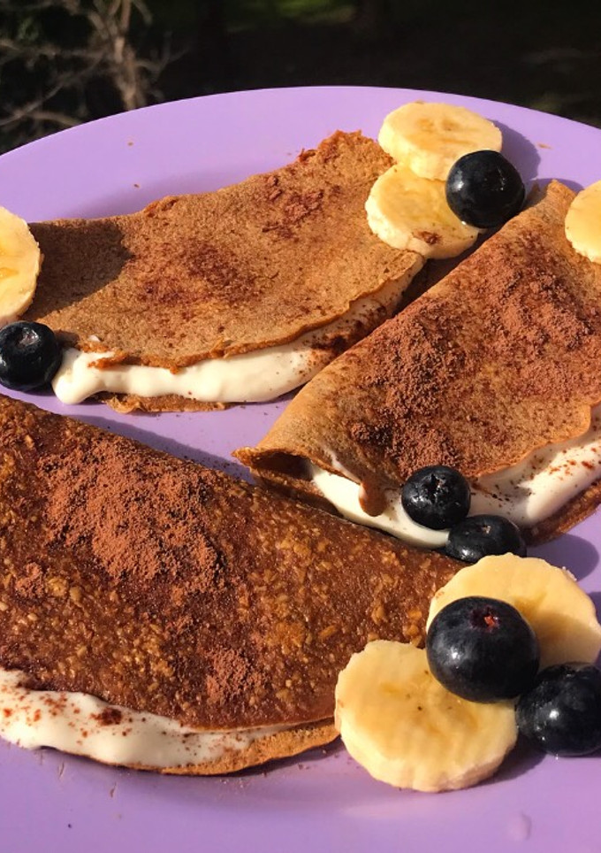 Una foto de Panqueques de tiramisú saludable! Una delicia!