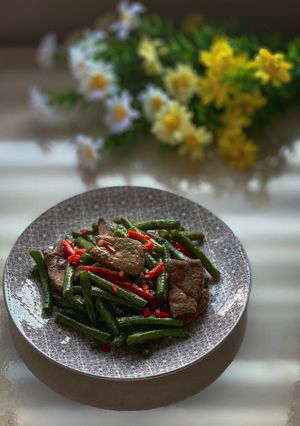 Gambar Kacang Panjang Dan Hati Lembu Goreng Sos Tiram