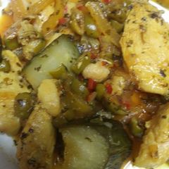 A picture of Preserved Lemon Chicken Moroccan influenced.