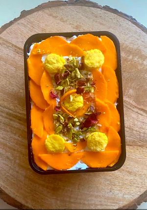 A picture of Mango Rasmalai Trifle.