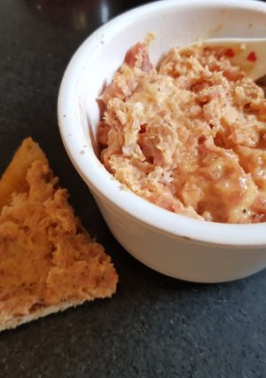A picture of My peppered Bacon, tomato and Cheese dip.