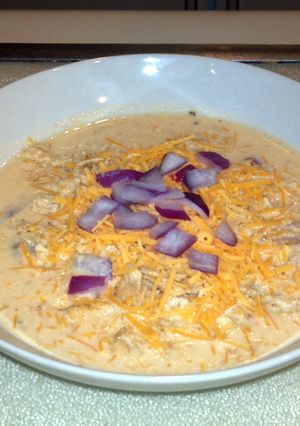 A picture of Spicy chicken tortilla soup.