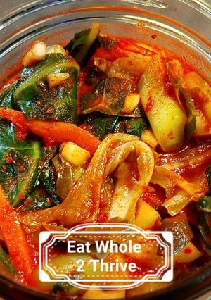 A picture of Spicy Collard Kimchi/lacto-fermentation.