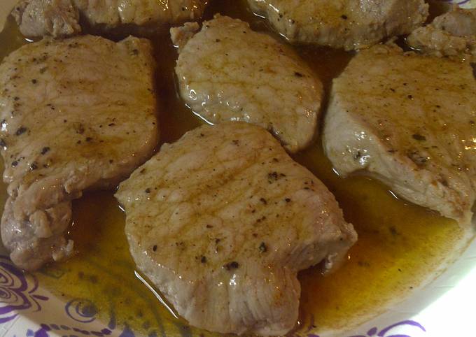 Peppered pork in a buttery wine sauce