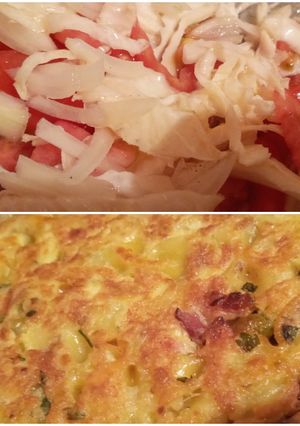 Una foto de Tortilla de fideos con ensalada fresca!!😁👌👌