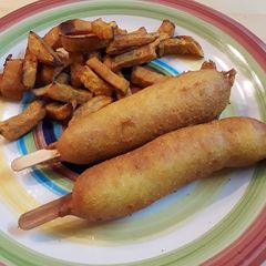 A picture of Hand Dipped Corndogs.