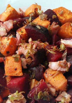 A picture of Vickys Sweet Potato & Beetroot Hash, GF DF EF SF NF.