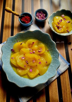 عکسی از دستور کمپوت گلابی زعفرانی 🍐