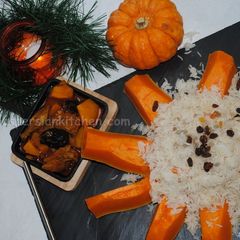 A picture of Pumpkin-Prune stew with lamb.