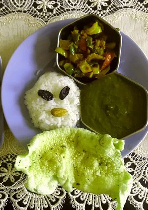 A picture of Sai bhaji, rice.