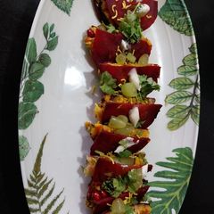 A picture of Beet Sandwich bites.