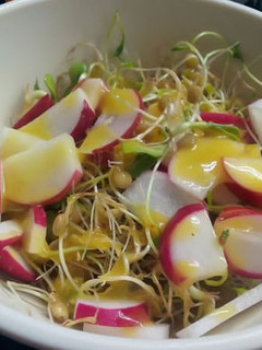 Una foto de Ensalada de germinado de lenteja con rábano y miel con mostaza
