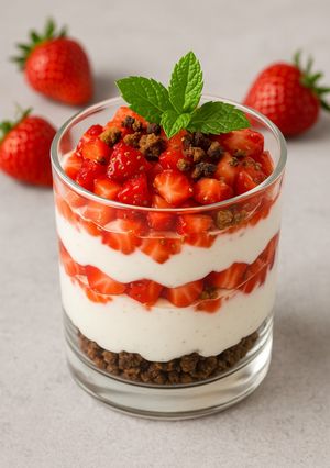 Una foto de Postre de fresas