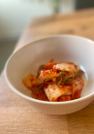 A picture of Authentic Kimchi; make with Kimchi crews!.