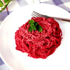 Beetroot & Walnut Pesto Pasta A picture of Beetroot & Walnut Pesto Pasta.