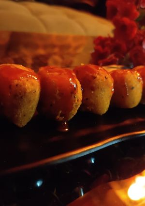 A picture of Chilli Garlic Potato Shots.