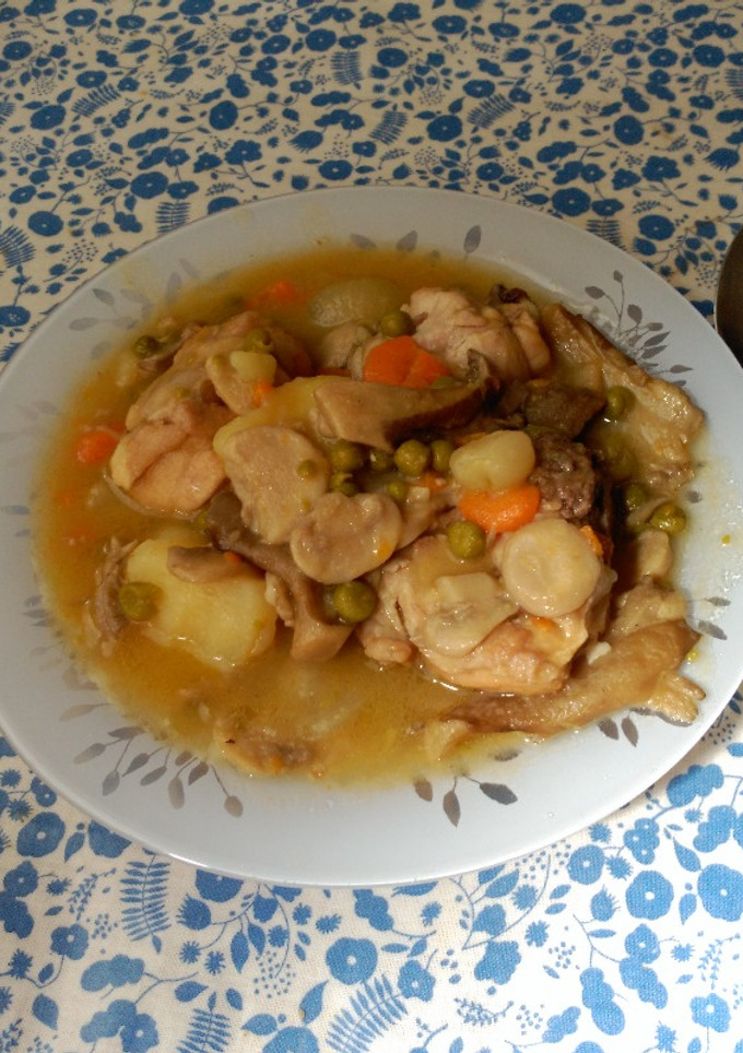 Una foto de Hongos y pollo en estofado