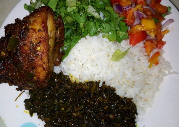 White rice with salad