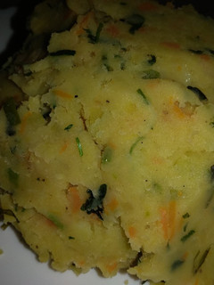 A picture of Zucchini,carrot mashed potatoes#seasonal ingredients.