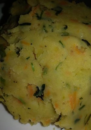 A picture of Zucchini,carrot mashed potatoes#seasonal ingredients.