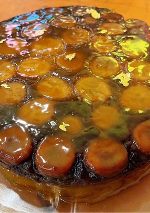 A picture of Upside down caramelised banana cake.