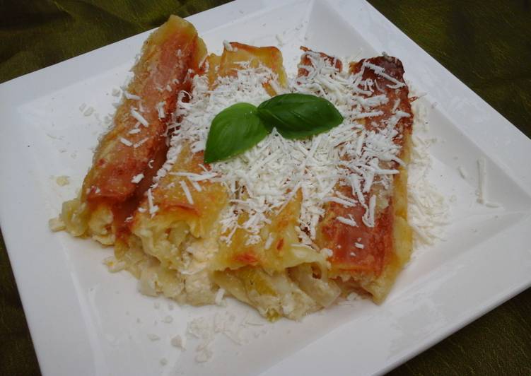 Recipe of Speedy Stuffed Canelloni with Leek-Feta-Mozzarella Cheese