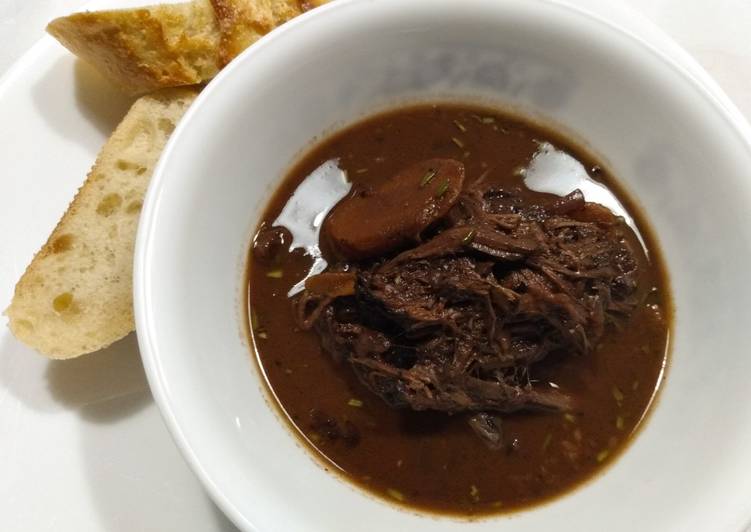Brisket braised in red wine and chocolate