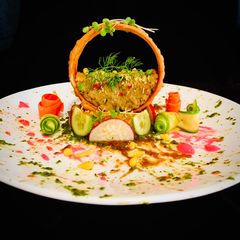 A picture of Deconstructed Samosa Chole Chaat.