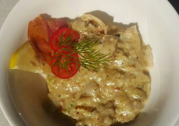 Creamy bacon and fish starter