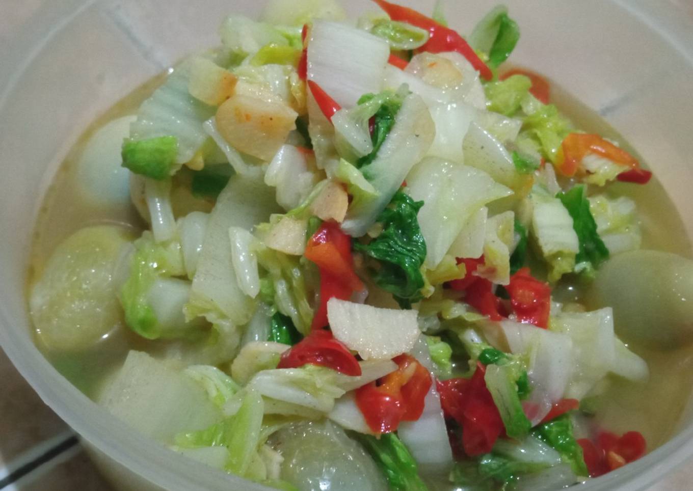Tumis sawi putih telur puyuh gurih pedas