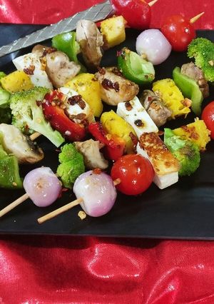 A picture of Green veg skewers.