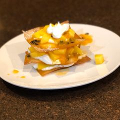 A picture of Wonton Mango Passion fruit Napoleon.