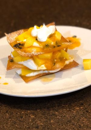 A picture of Wonton Mango Passion fruit Napoleon.