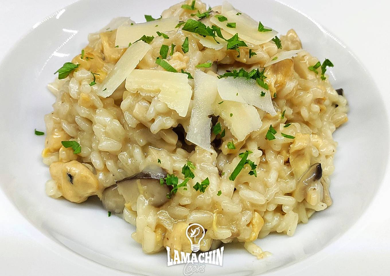 Risotto de pollo y setas