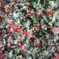 A picture of Tabbouleh with white quinoa seed.