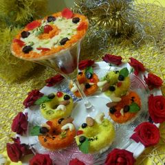 A picture of Sweet rice with rabri and besan halva crumble.