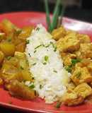 Pollo al curry con arroz y batata