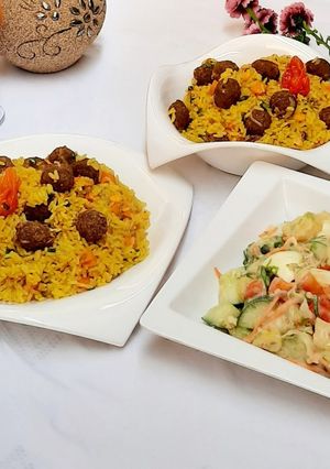 A picture of Meat ball fried rice.
